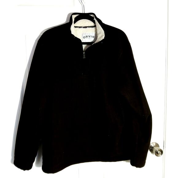 Orvis Men's Size Lrg Brown Fleece Lined Quarter Zip Pullover Sweater Pockets - Picture 1 of 6